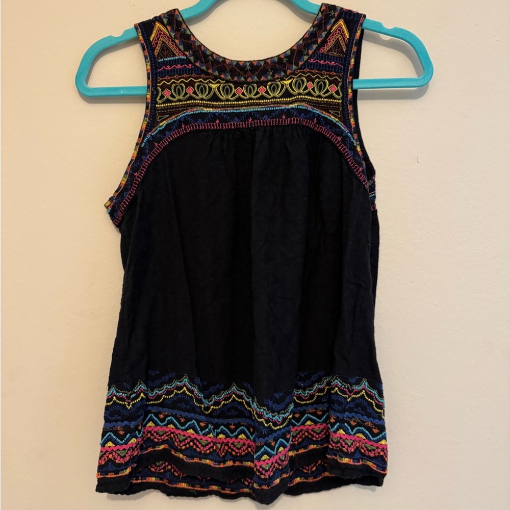 Anthro Embroidered Black Sleeveless Top